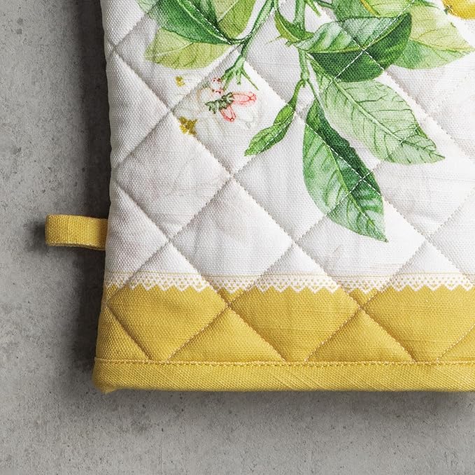 Maison d'Hermine Oven Gloves 100% Cotton Oven Mitt 7" x 13" with Loop Heat Resistant BBQ Cooking Gloves Baking Grilling Gifts for Mothers Day Spring/Summer (Pack of 1, Limoncello)