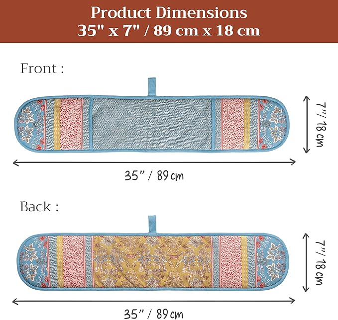 Maison d' Hermine Double Oven Mitts 100% Cotton 7"x35" Double Oven Mitt Heat Resistant BBQ Cooking Gloves with Loop Baking Grilling Gifts for Mothers Day Spring Summer (Marquise)