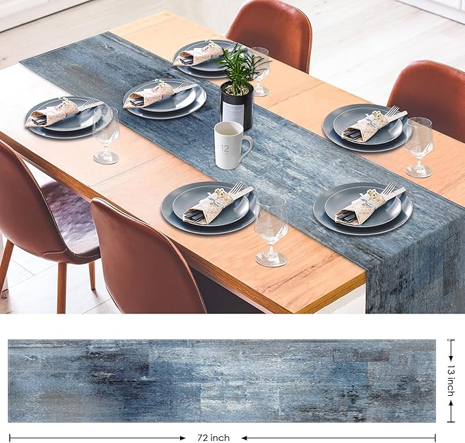 Emvency Farmhouse Style Table Runner, Abstract Art Painting Denim Blue Dining Decor for Kitchen Coffee Table Family Dinners Holiday Parties Wedding Events Decor(13x108 inch)