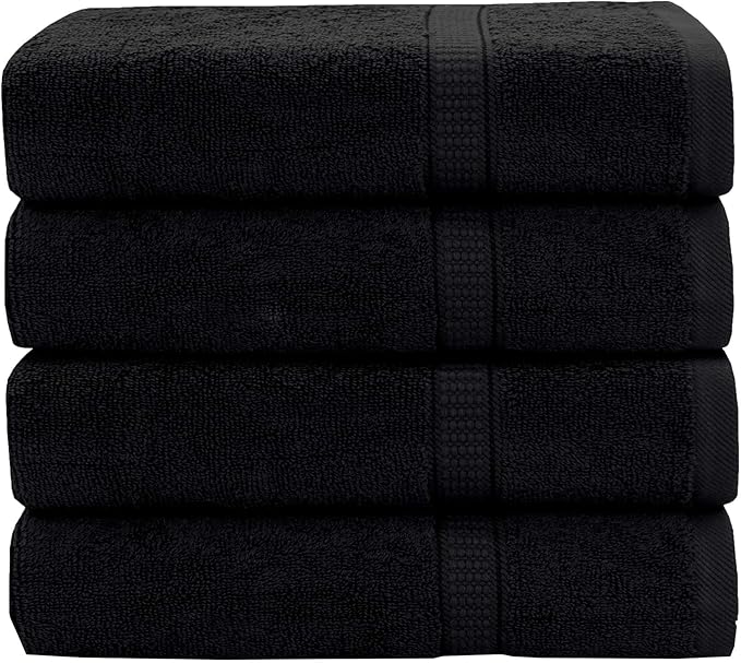 GOLD TEXTILES Premium Hand Towels for Bathroom -100% Ring Spun Cotton (Black,4 Pack, 16x30 Inches) Luxury Soft Absorbent & Quick Dry, Bathroom Hand Towel Perfect for Hotel, Salon, Gym & Spa