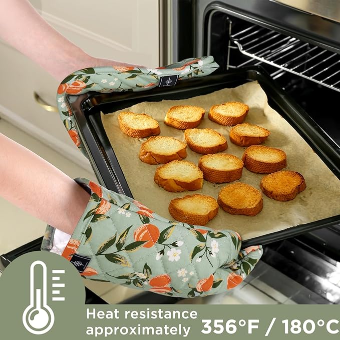BONTHEE Oven Gloves Heat Resistant Potholder Set Oven Gloves with Anti-Slip Striped Cooking Gloves for Cooking Baking - 2PCS