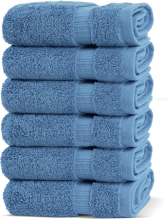 Chakir Turkish Linens 100% Cotton Premium Turkish Towels for Bathroom | 13'' x 13'' (6-Piece Washcloth, Wedgewood)