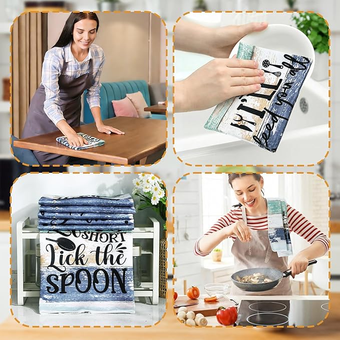Bencailor 6 Pcs Mint Kitchen Towels Decorative Sets Dish Towels Absorbent Fast Drying Hand Tea Vintage Hanging Reusable Cleaning Dishcloths for Cooking Farmhouse Bathroom Accessory