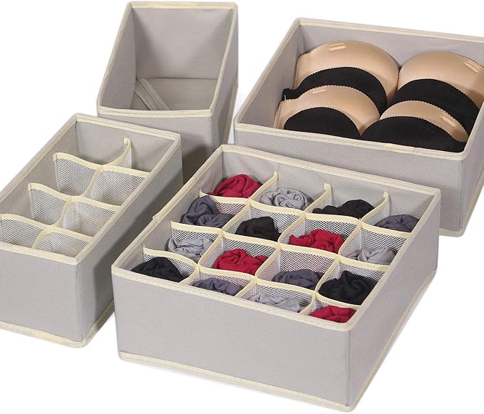 TENABORT 6 Pack Foldable Drawer Organizer Dividers Cloth Storage Box Closet Dresser Organizer Cube Fabric Containers Basket Bins for Underwear Bras Socks Panties Lingeries Nursery Baby Clothes Gray