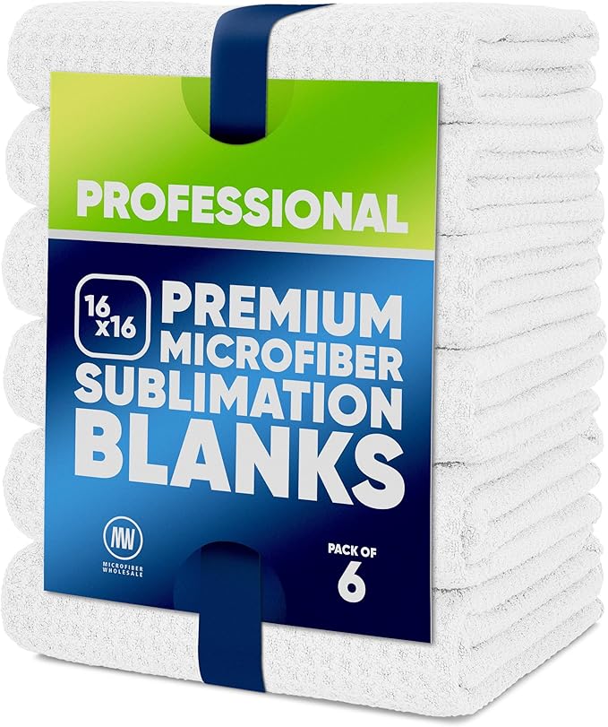 Microfiber Wholesale Sublimation Blanks Towels 16x16 - Premium Waffle Weave Microfiber Towels for Kitchen - Polyester Blanks for Kitchen or Craft Use - 6 Pack