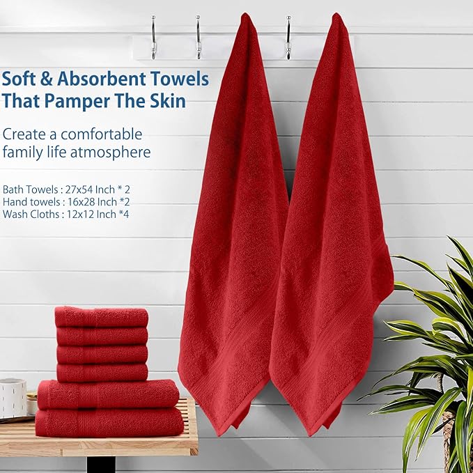 DAN RIVER 8 PC Decorative Luxury Bath Towels for Bathroom, 2 Bath, 2 Hand, and 4 Wash Cloths, 600 GSM 100% Ring Spun Cotton Towel Set, Highly Absorbent, Gym, Hotel, and Spa, Red & Green Combo