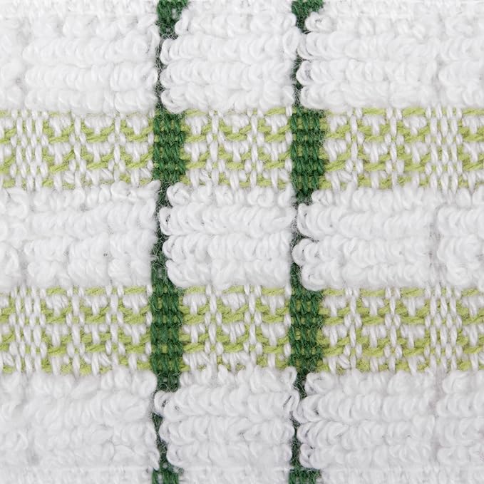 Ritz Royale Collection 100% Combed Terry Cotton, Highly Absorbent, Oversized Checked Kitchen Towel Set, 28" x 18", 2-Pack, Cactus Green