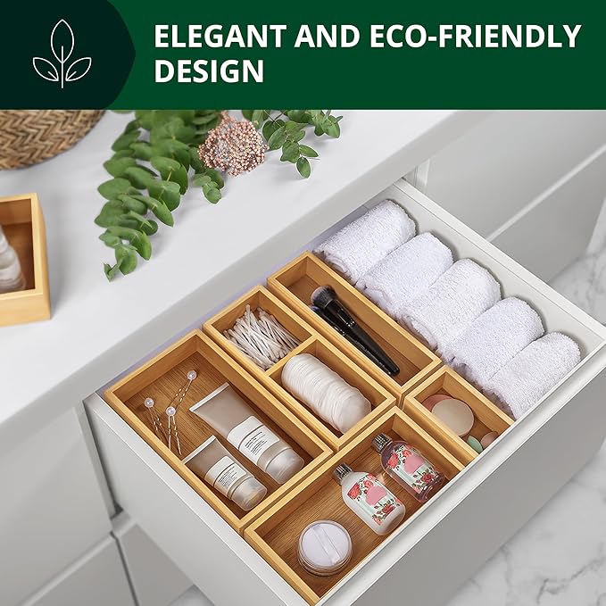 ROYAL CRAFT WOOD Luxury Bamboo Kitchen Drawer Organizer and Storage Box 5pcs Bundle