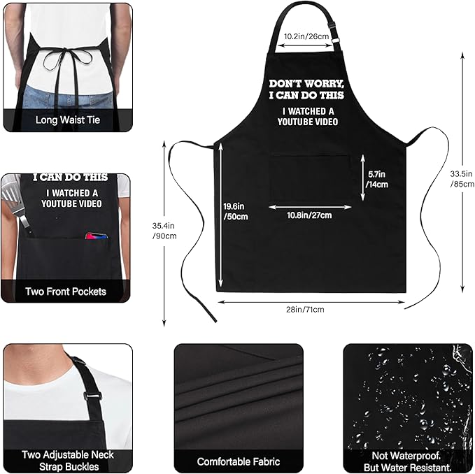 Xornis 100% Cotton Funny Apron for Men Women Adjustable Bib Aprons with 2 Pockets Grill Kitchen Cooking BBQ One Size Fits All