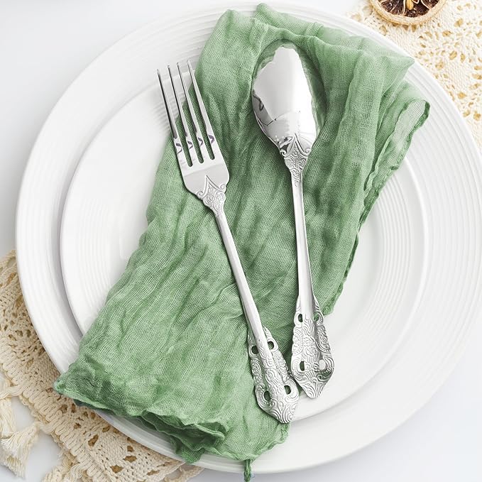 100 Pack Sage Green Cheesecloth Napkins Washable 21x21 Inches Sage Green Cloth Napkins Set of 100 Dinner Table Napkins for Wedding Bridal Baby Shower Rustic Boho Cotton Gauze Summer Party Table Decor