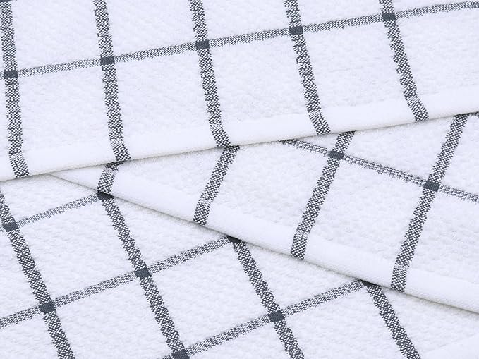 Cotton Cleaning Rags Terry Dish Cloths for Washing Dishes, Set of 8 Dish Rags for Cleaning, Light and Soft Dish Towels for Kitchen Drying Dishes, 12 Inch x 12 Inch (Grey Plaid)