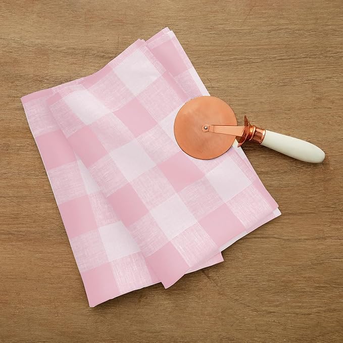 Solino Home Linen Kitchen Towels Set of 2 - Marshmellow Pink 16.5 x 26.5 Inch - 100% Pure Linen Buffalo Check Kitchen/Tea Towels - Machine Washable and Handcrafted from European Flax