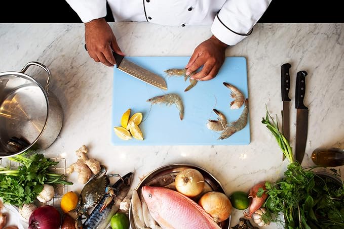 18 x 12 Large Blue Plastic Cutting Board for Fish, Seafood, Shellfish - 1/2 Inch Thick HDPP, NSF and Commercial Grade