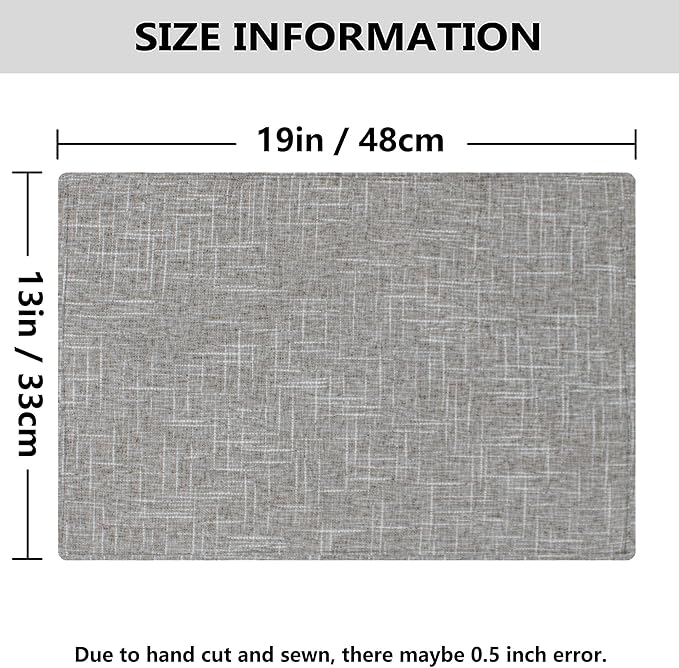 Kevin Textile Burlap Linen Placemats Set of 6 Heat Resistant Dining Table Place Mats Washable Kitchen Table Mats for Dinning Party Holiday Indoor Outdoor, 13 x19 inches, Sesame Grey