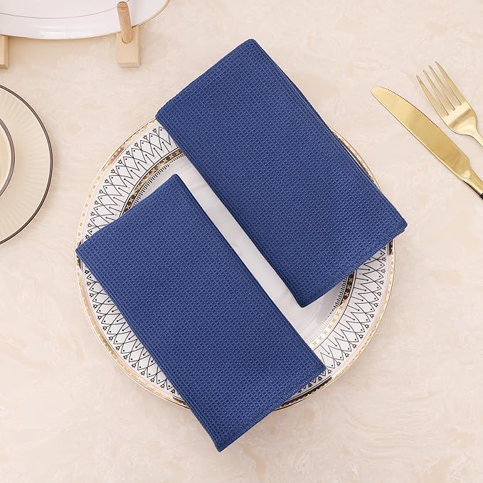 Homaxy 100% Cotton Waffle Weave Kitchen Towels - 6 Pack Soft and Absorbent Dish Towels - 16 x 26 Inches Quick Dry Hand Towels - Navy Blue
