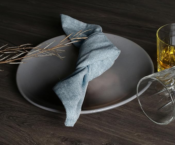Native Fab Solid Cloth Napkin Set of 12, 100% Chambray Cotton, Washable, Reusable Dinner Cloth Napkin 17x17 inches, Table Decor Napkins for Dinner, Events, Teal Green