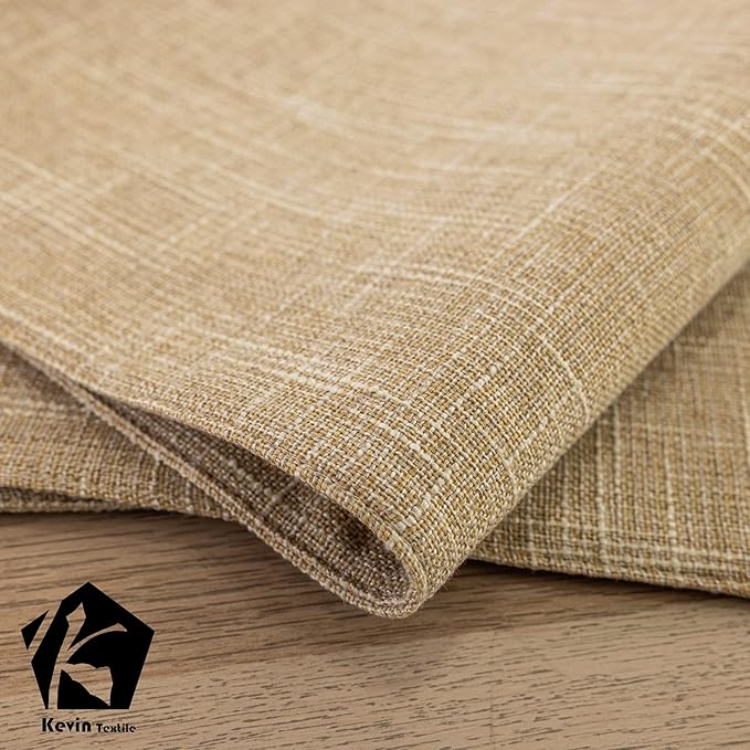 Kevin Textile Burlap Linen Placemats Set of 6 Heat Resistant Dining Table Cloth Place Mats Washable Kitchen Table Mats for Dinning Party Holiday Indoor Outdoor, 13 x19 inches, Cream Beige