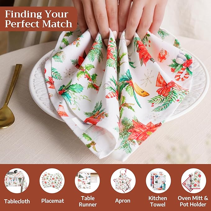 Maison d' Hermine Cloth Napkins Set of 4 100% Cotton for Thanksgiving Christmas Decorations Everyday Reusable Square Fall Napkins Cloth Washable Dinner Party (Chromo, 20"x20")