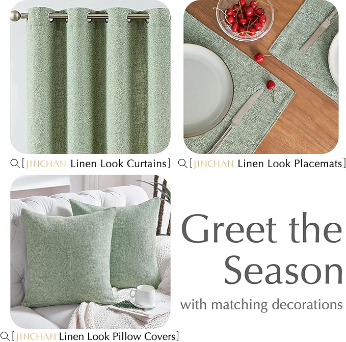 JINCHAN Cloth Placemats Set of 4 Faux Linen Place Mats Burlap Textured Fabric Table Mats Farmhouse Placemats for Dining Home Decor Double Layer Tablemats 13x19 Inch Heathered Green