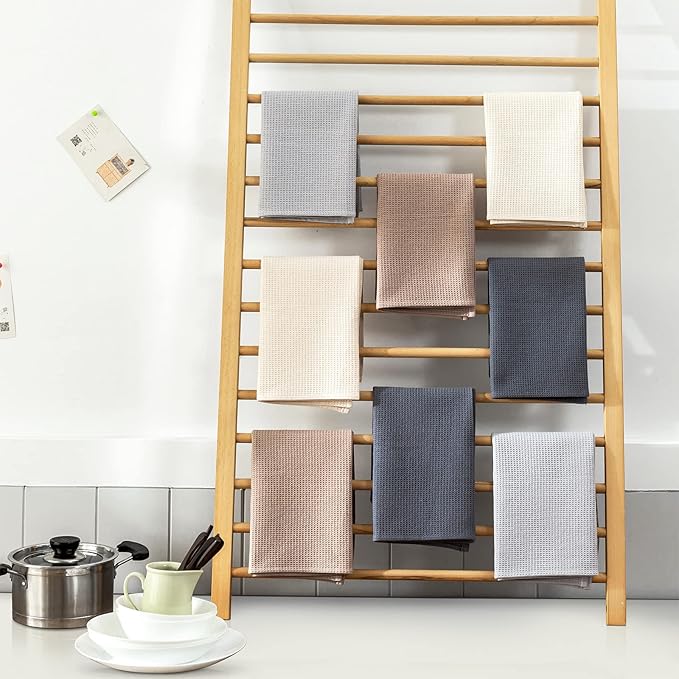 PY HOME & SPORTS Dish Towels Set, 100% Cotton Waffle Weave Kitchen Towels 8 Pieces, Super Absorbent Kitchen Hand Dish Cloths for Drying and Cleaning 17 x 25 Inches