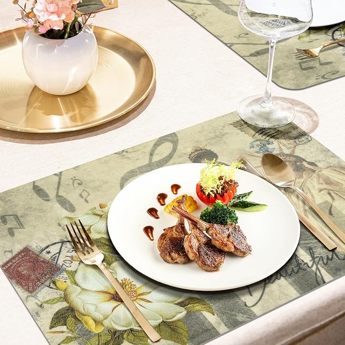 Vinyl Placemats Set of 6-12x17 Inch - Heat Resistant Washable Place Mats Waterproof Non-Slip Wipeable Table Mats for Dining Table Decor, Indoor/Outdoor Plastic Mat