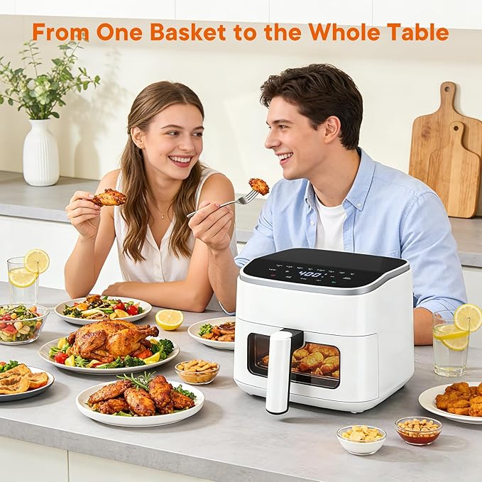 OLIXIS 4QT Air Fryer with Visible Window, 1500W Digital Touchscreen Air Fryer with 8 Presets, Auto Shut Off & Nonstick Dishwasher Safe Basket, 60-Min Timer, Max 400°F, White
