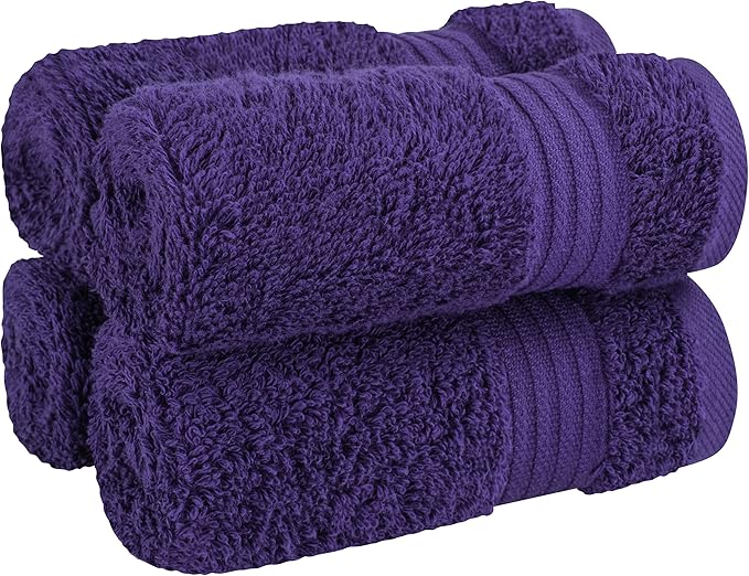 Cotton Paradise 100% Cotton Turkish Washcloth Set for Bathroom, 4 Piece Soft Absorbent Small Towels Wash Rags, Purple