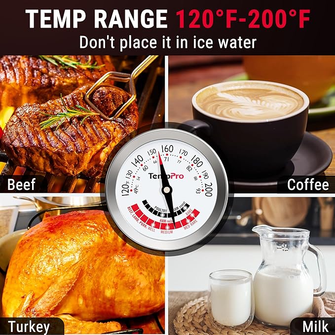 TempPro APT200 2 Pcs Meat Thermometer for Cooking with Extra-Large 2-Inch Dial, Analog Dial Food Cooking Thermometer for Poultry, Pork, Beef Candy Making Accessory (Previously ThermoPro)