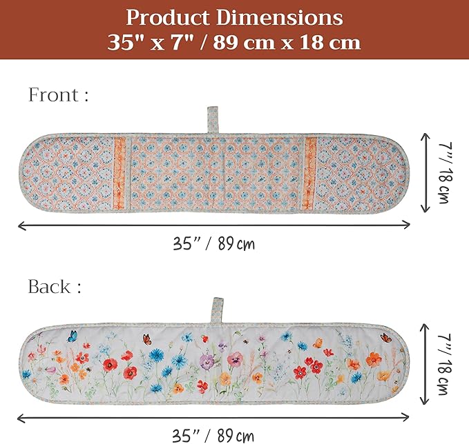 Maison d' Hermine Double Oven Mitts 100% Cotton 7"x35" Double Oven Mitt Heat Resistant BBQ Cooking Gloves with Loop Baking Grilling Gifts for Mothers Day Spring Summer (Summer Whisper)