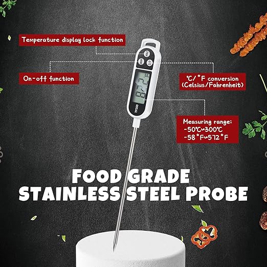 Copkim Meat Food Thermometer Food with Probe Water Liquid Instant Read Digital Thermometer Kitchen Cooking Supplies for Cooking BBQ Milk Yogurt(White)