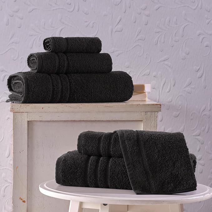 Black 6 Pack Bath Towels Sets Linen for Bathroom Original Turkish Cotton Soft, Absorbent and Premium 2 Bath, 2 Hand, 2 Washcloths