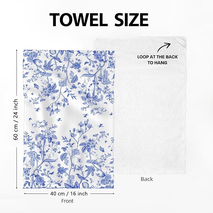 Chinoiserie Floral Kitchen Dish Towels 16x24 Inch, White Blue Flowers Bird Absorbent Tea Hand Towels for Kitchen Cooking Baking Farmhouse Holiday Decoration Set of 4, Chinoiserie Decor