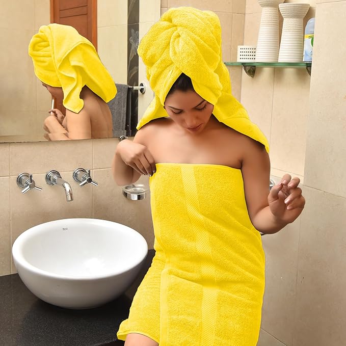 HERCULEAN Premium Bath Towels 24 x 48 Pack of 6 | Quick Dry and Highly Absorbent | 100% Cotton Terry Towels for Bathroom - Perfect for Shower - Pool and Spa - Luxury Soft Towels - Lemon Yellow