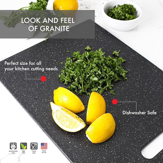 Dexas Superboard Cutting Board with Handle 11 x 14.5 inch Midnight Granite, Kitchen Prep Board, Dishwasher Safe, Non-Porous Poly Surface, Made in USA