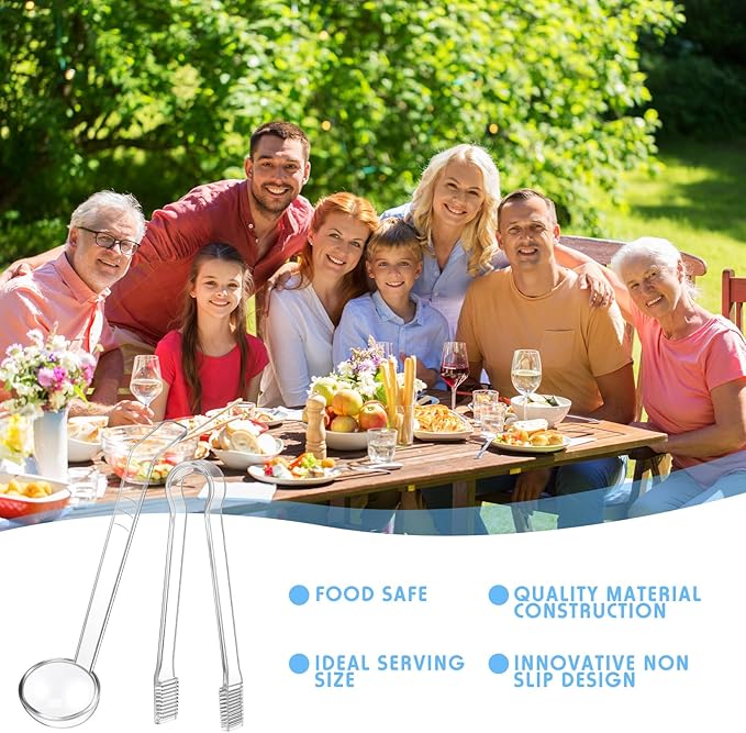 12 Pieces Plastic Serving Utensils Set Including 6 Pcs 1 oz Small Ladle and 6 Pcs Tong Acrylic Long Handle Ladle for Serving Sauce, Soup, Dressing, Punch Bowl, Gravy for Party Banquet Catering(Clear)