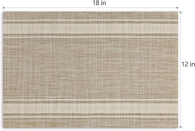 Beige Linen Placemats Set of 4, Classic Rectangle Table Mats, Linen Fabric Placemat for Indoor & Outdoor Kitchen Dining Home Decor, 12 x 18 Inch -06