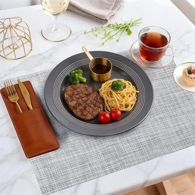 Timeet Placemats Set of 8, Heat Resistant Non-Slip Place Mats for Dining Table, Durable Washable PVC Vinyl Woven Table Mats, Linen Textured Placemats for Kitchen Resistant Easy to Clean(Gray