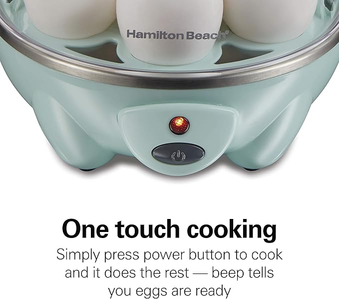 Hamilton Beach 3-in-1 Electric Egg Cooker for Hard Boiled Eggs, Poacher Eggs, Omelet Maker & Vegetable Steamer, Holds 7, Mint (25504)