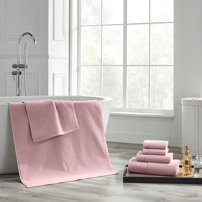 Modern Threads Waffle-Rib 6-Piece Towel Set – Premium Cotton Bath Towels, Ultra-Absorbent & Soft, Elegant Waffle Texture for Bathroom & Spa, Petal