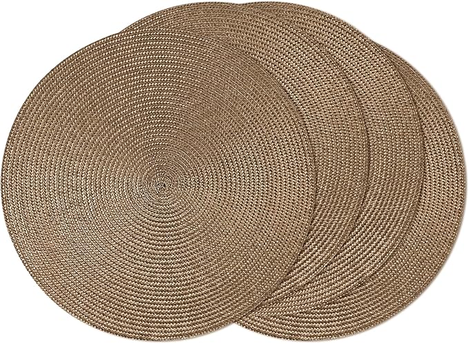 AHHFSMEI Round Placemats Set of 4 Heat Resistant Washable Non-Slip Woven Braided Table Mats for Dining Table Kitchen & Home Decor (Brown,4)