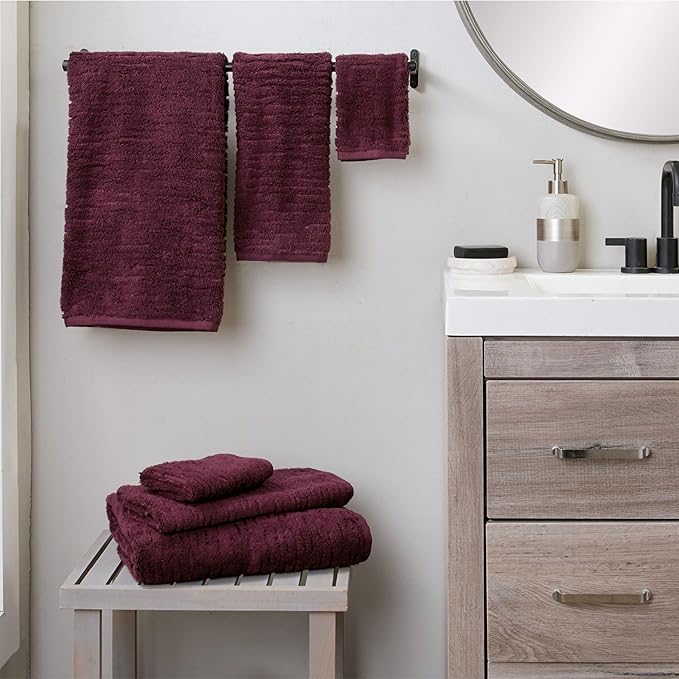 SKL Home CloudSoft 100% Cotton Luxury 6-Piece Towel Set, 600 GSM, Ultra Plush & Absorbent - 2 Bath Towels, 2 Hand Towels, 2 Washcloths, Bordeaux