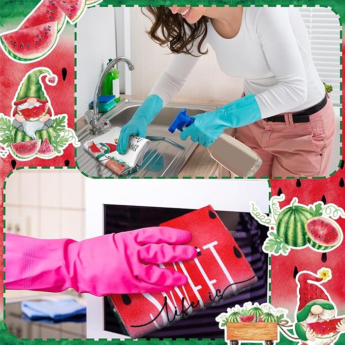 Bencailor 6 Pcs Watermelon Kitchen Towels Gnome Absorbent Dish Towels Colorful Decorative Tea Watercloth for Summer Kitchen Cooking Home Cleaning, 16 x 24 Inches