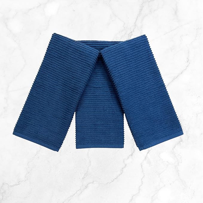 Serafina Home Royal Nautical Blue Kitchen Hand Dish Towels: Oversized 28" x 18",100% Cotton Cloth Soft Cleaning Drying Absorbent Set of 3 Multipurpose for Everyday Use (Royal Blue)