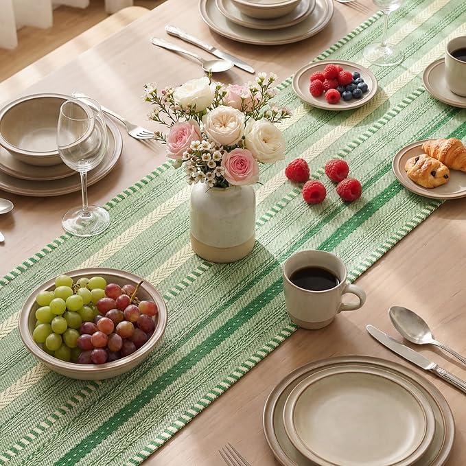 Artoid Mode Emerald Farmhouse Woven Table Runner, Seasonal Holiday Rustic Kitchen Dining Table Decoration for Home Party Decor 12x72 Inch