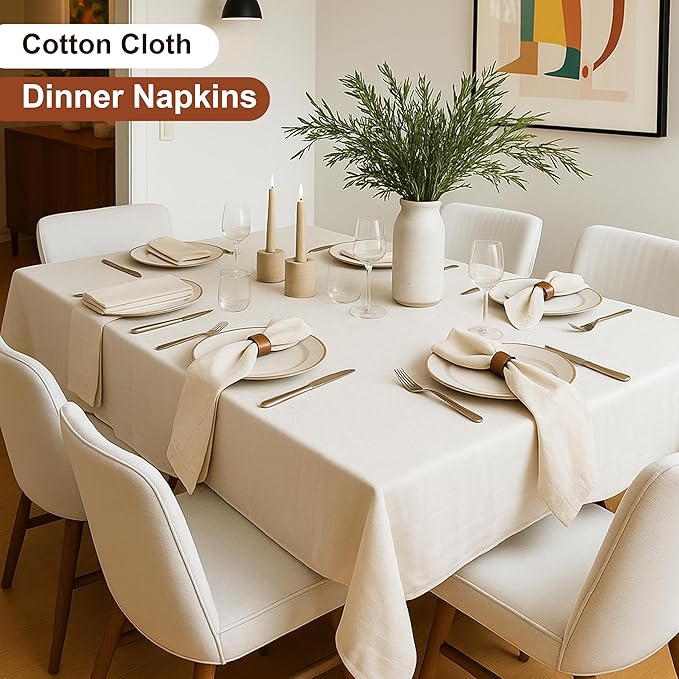 Marubhumi Cotton Cloth Dinner Napkins Set of 12, 18x18 Natural Premium Quality Mitered Corners Cotton Blend Wedding and Cocktail Napkins, Machine Washable (Cream)