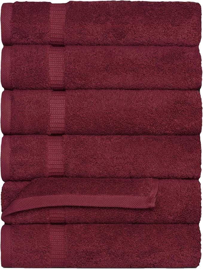 SALBAKOS 100% Turkish Cotton Hand Towel Set of 6 16x30 inch | Heirloom Quality | Hotel & Spa Collection | Ultra Soft, Super Absorbent, Long Lasting | Made in Turkey | Wine