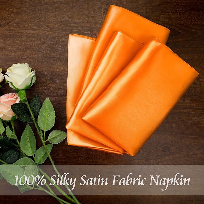 Manyshofu 50 Pieces Burnt Orange Satin Napkins - 12x12 Inches Cloth Napkins, Square Satin Fabric Napkin Set - Soft & Smooth Table Napkins for Wedding Dinner Party Lunch Banquet Restaurant Decoration