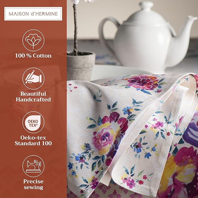 Maison d' Hermine Cloth Napkins Set of 4 100% Cotton Everyday Reusable Square Napkins Cloth Washable Dinner Party Wedding Restaurant Gifts for Mothers Day Spring/Summer (Rose Garden, 20" x 20")