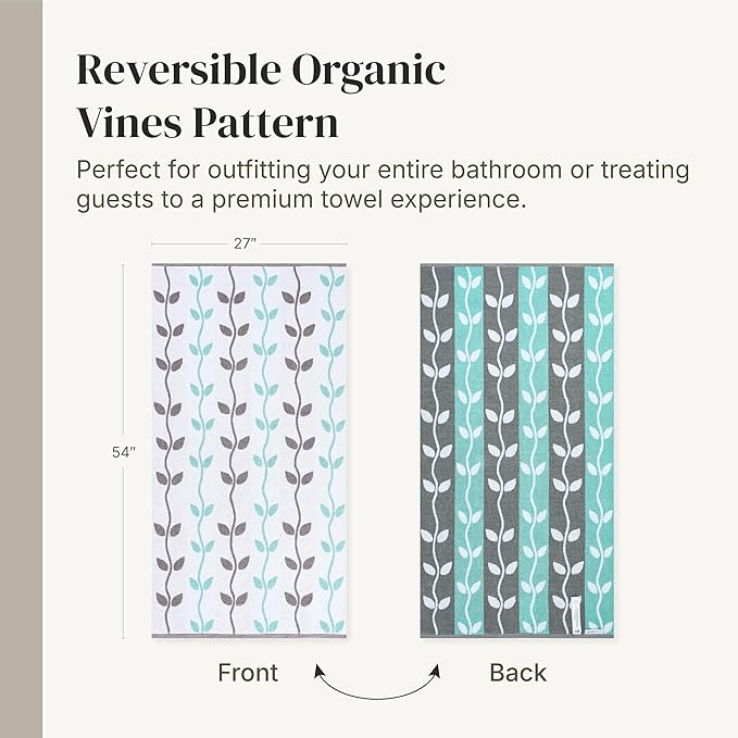 Modern Threads Natural Vine 6-Piece 100% Cotton Towel Set – Yarn Dyed Jacquard – Includes 2 Bath Towels, 2 Hand Towels, 2 Washcloths – Absorbent, Quick Dry, Soft & Durable – Aqua