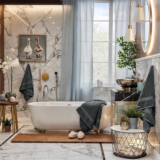 RIVERSIDE Luxury 6 Piece Towel Set, 2 Bath Towels, 2 Hand Towel, 2 Wash Cloths, 100% Cotton, 600 GSM Hotel Quality, Soft, Highly Absorbent Towels for Bathroom, Gray Towel Sets